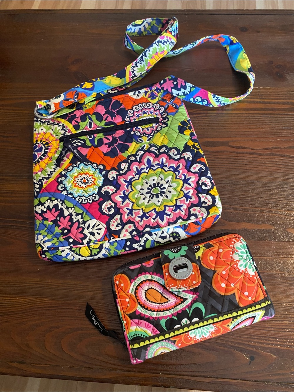 Vera Bradley Bright Multicolor Quilted Crossbody and Wallet Set